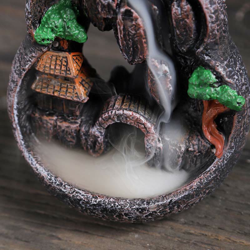 ATELIER-TIBET Brûleur d’Encens Bouddha à Cascade Paysage Montagnes en Résine