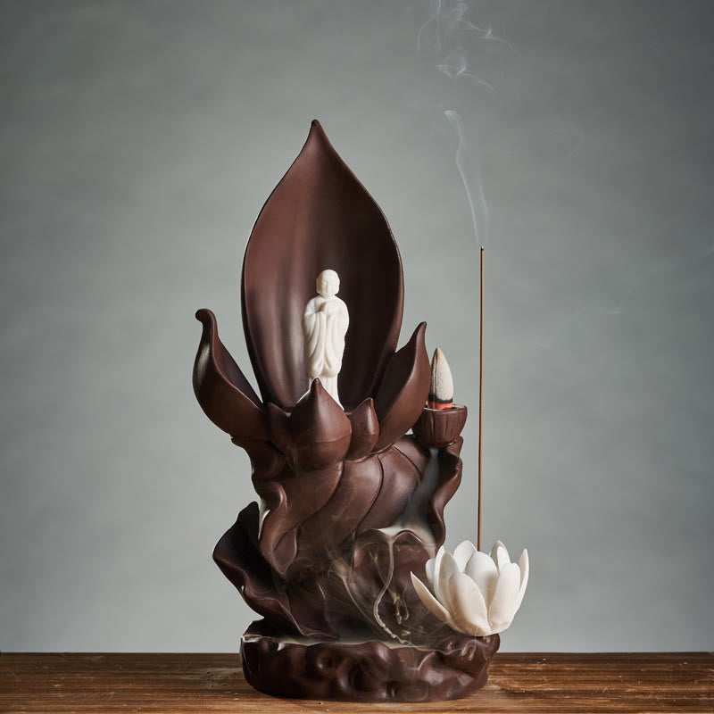 ATELIER-TIBET – Brûleur d’Encens Bouddha Lotus en Argile Violet – Porte-Encens Zen & Méditation