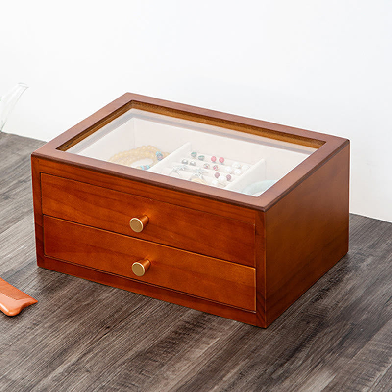 ATELIER-TIBET Boîte à bijoux rétro en bois massif avec tiroir et Buddha Stones