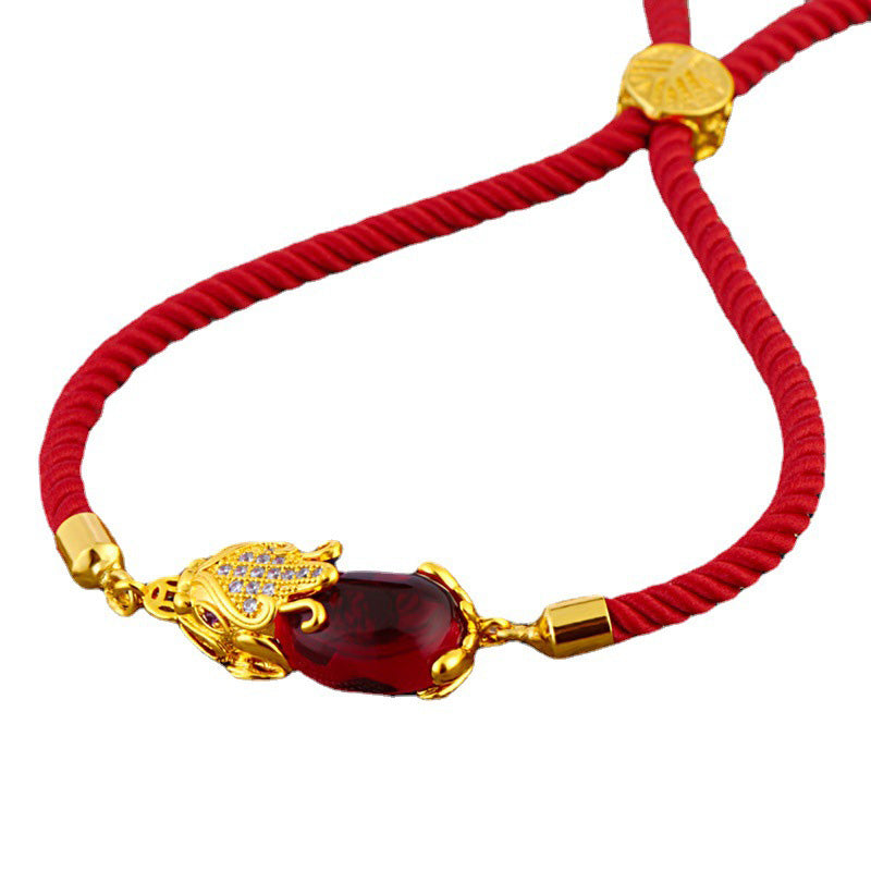 ATELIER-TIBET – Bracelet Pixiu Ajustable en Agate Rouge | Abondance & Protection Symbolique