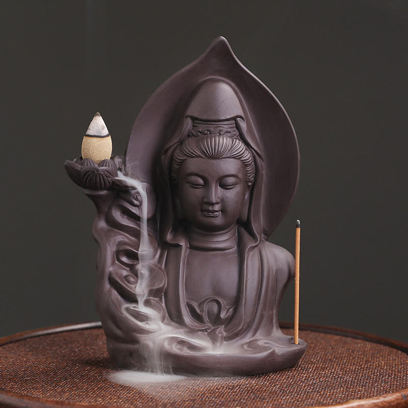 ATELIER-TIBET Brûleur d’Encens à Reflux Bouddha en Argile Pourpre – Design Lotus