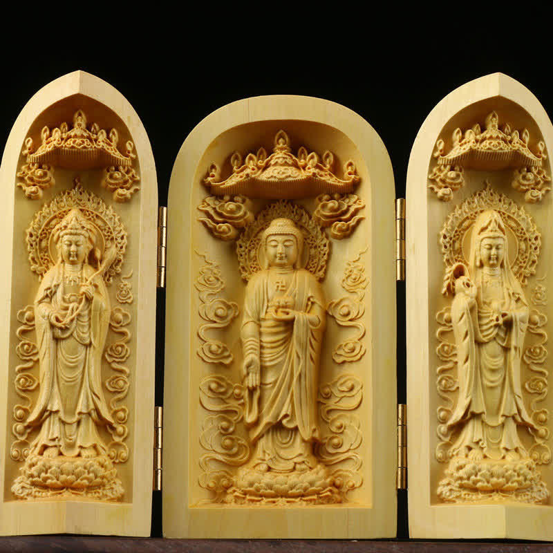 ATELIER-TIBET Autel Spirituel Sculpté en Bois de Buis pour Méditation et Prière