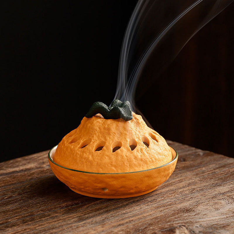 ATELIER-TIBET | Brûleur d’Encens Orange en Céramique – Design Naturel & Décoratif