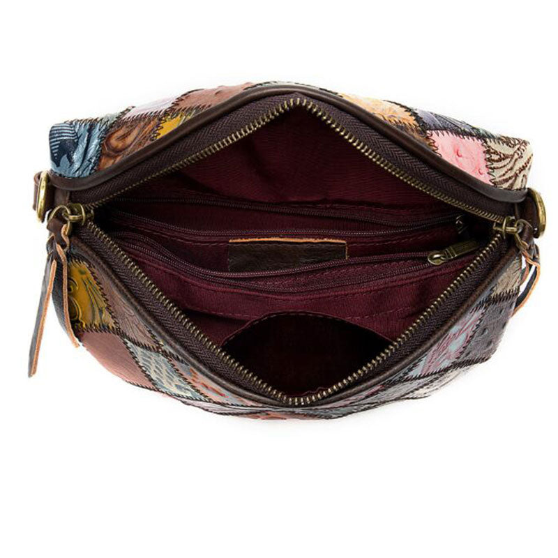 ATELIER-TIBET – Sac à bandoulière femme style bohémien en cuir – Cuir véritable – 22 cm