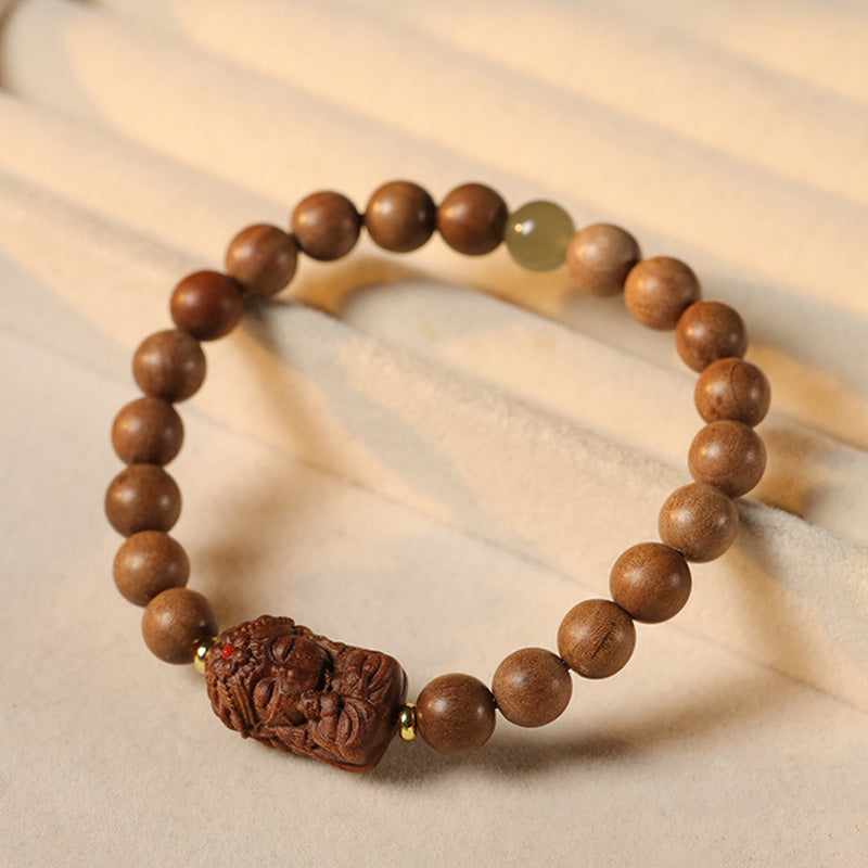ATELIER-TIBET Bracelet Mala Tara en Bois de Santal Ancien & Pierres Naturelles – Perles ~8 mm