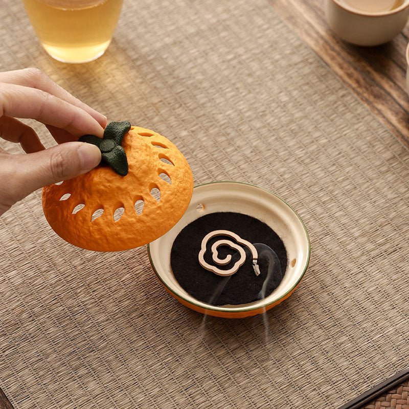 ATELIER-TIBET | Brûleur d’Encens Orange en Céramique – Design Naturel & Décoratif
