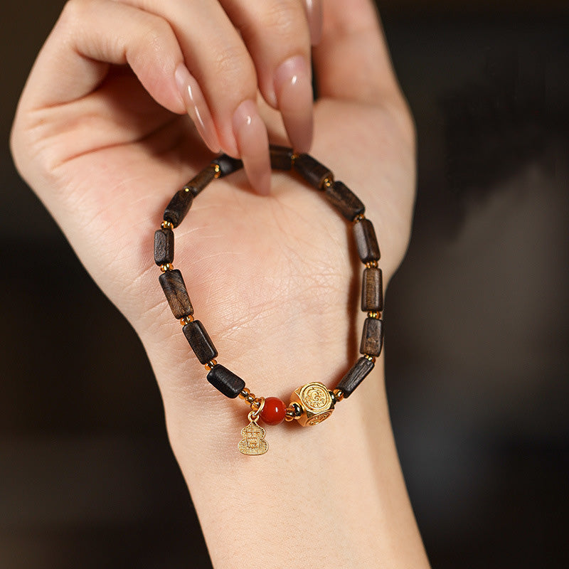 ATELIER-TIBET Bracelet Dalagan Sculpté – Bois d’Agar de Kalimantan, Argent S925 & Pierres Naturelles