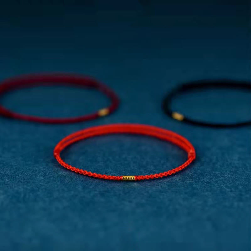 ATELIER-TIBET – Bracelet / Chevillère Fil Rouge & Perles Dorées en Argent Sterling 925