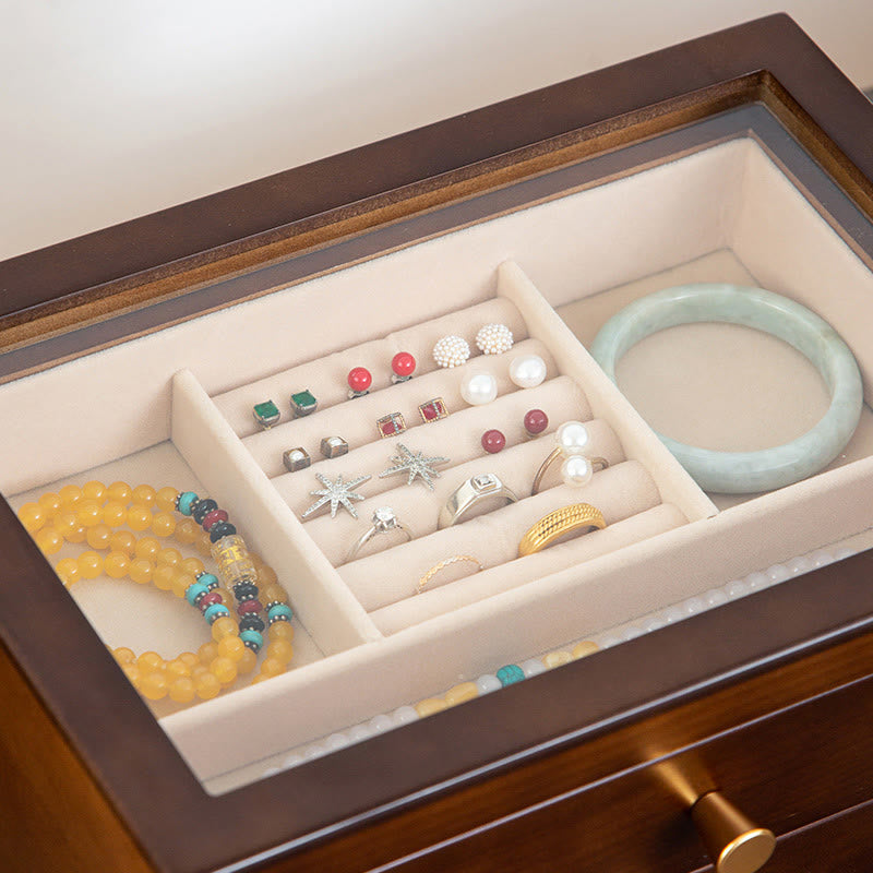 ATELIER-TIBET Boîte à bijoux rétro en bois massif avec tiroir et Buddha Stones