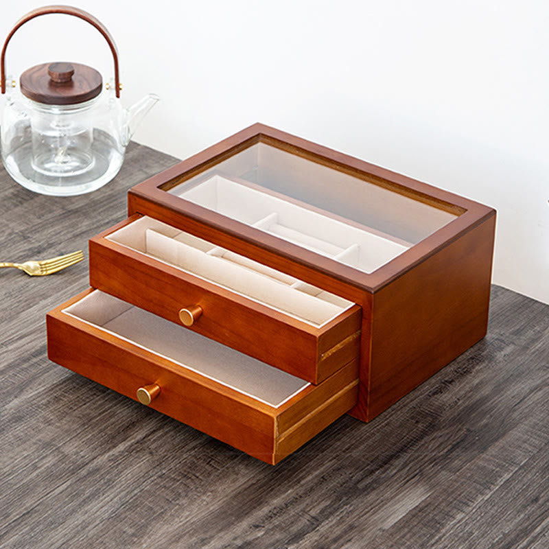 ATELIER-TIBET Boîte à bijoux rétro en bois massif avec tiroir et Buddha Stones