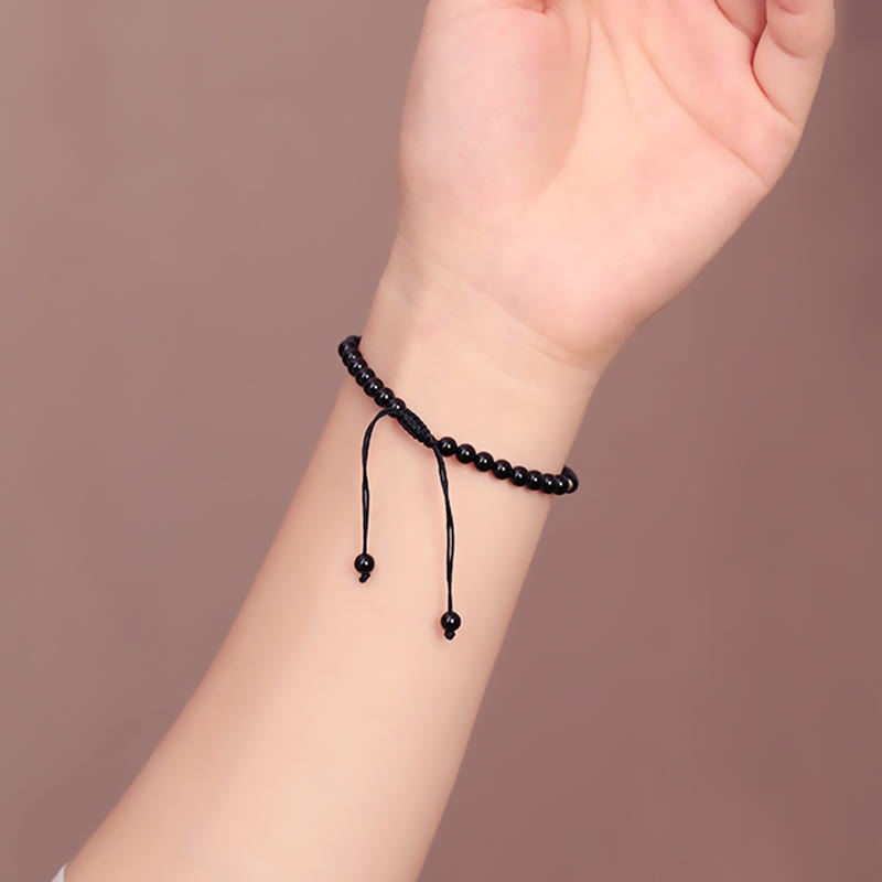 ATELIER-TIBET – Bracelet de Protection en Obsidienne Noire Naturelle 4 mm (Ajustable)