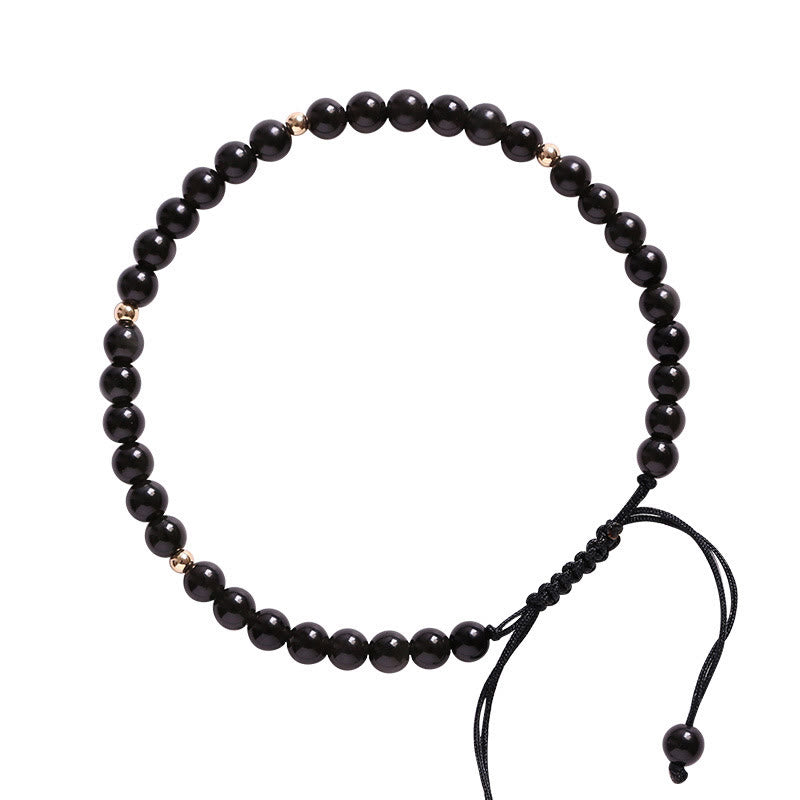 ATELIER-TIBET – Bracelet de Protection en Obsidienne Noire Naturelle 4 mm (Ajustable)
