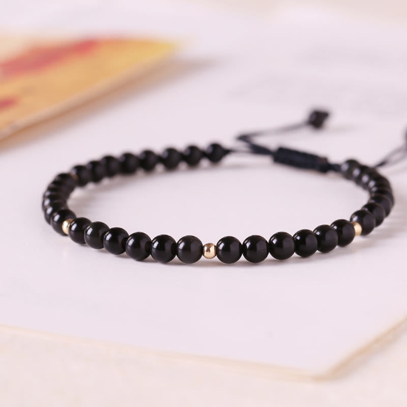 ATELIER-TIBET – Bracelet de Protection en Obsidienne Noire Naturelle 4 mm (Ajustable)