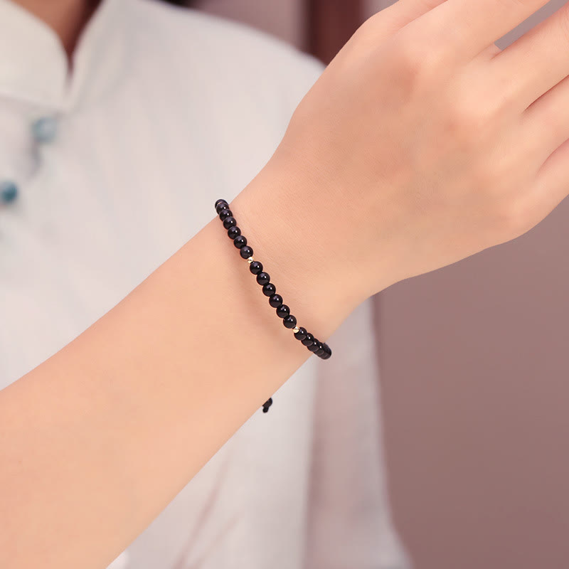 ATELIER-TIBET – Bracelet de Protection en Obsidienne Noire Naturelle 4 mm (Ajustable)