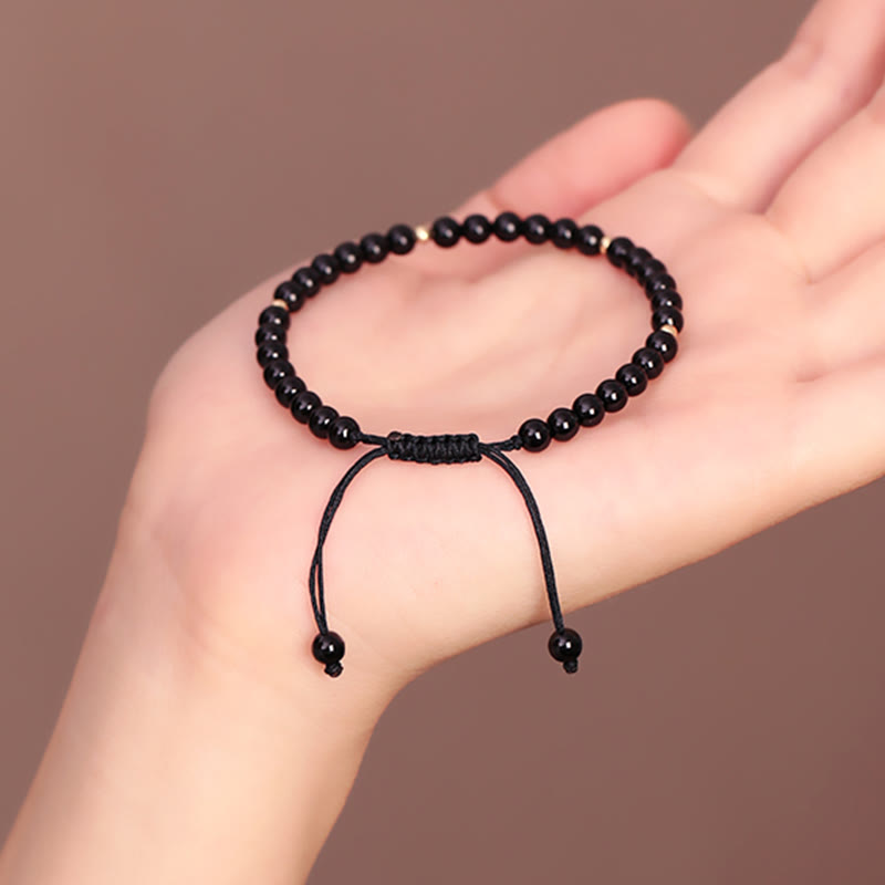 ATELIER-TIBET – Bracelet de Protection en Obsidienne Noire Naturelle 4 mm (Ajustable)