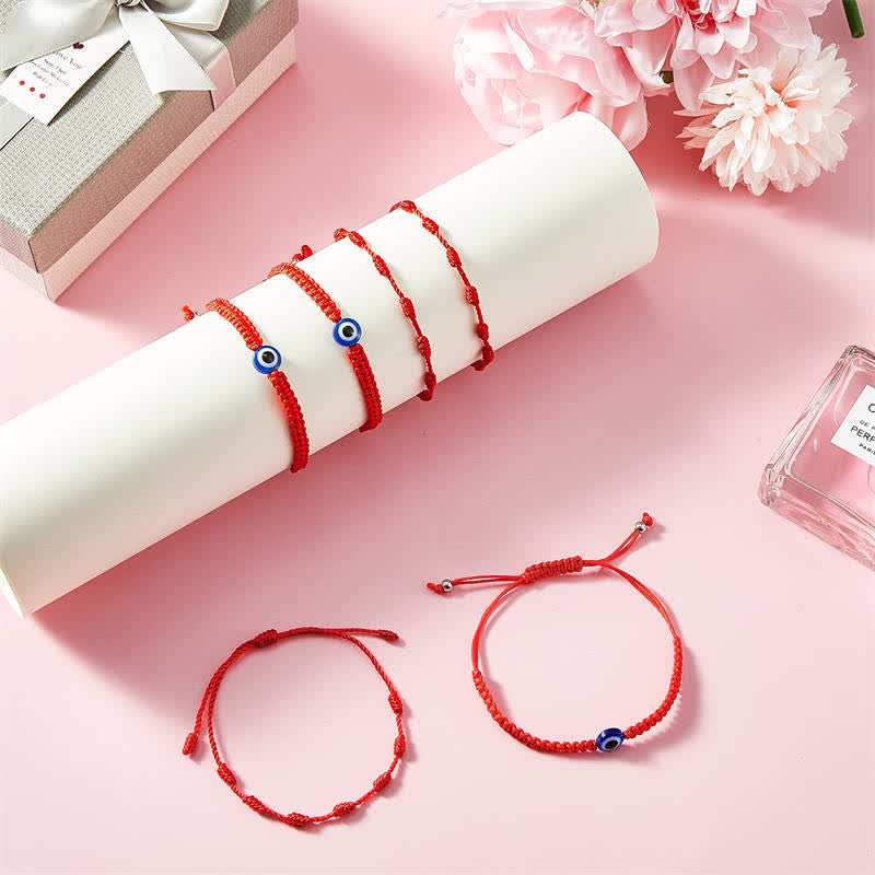 ATELIER-TIBET – Coffret de 4 Bracelets de Protection Mauvais Œil en Fil Rouge – Amulettes Symboliques Ajustables