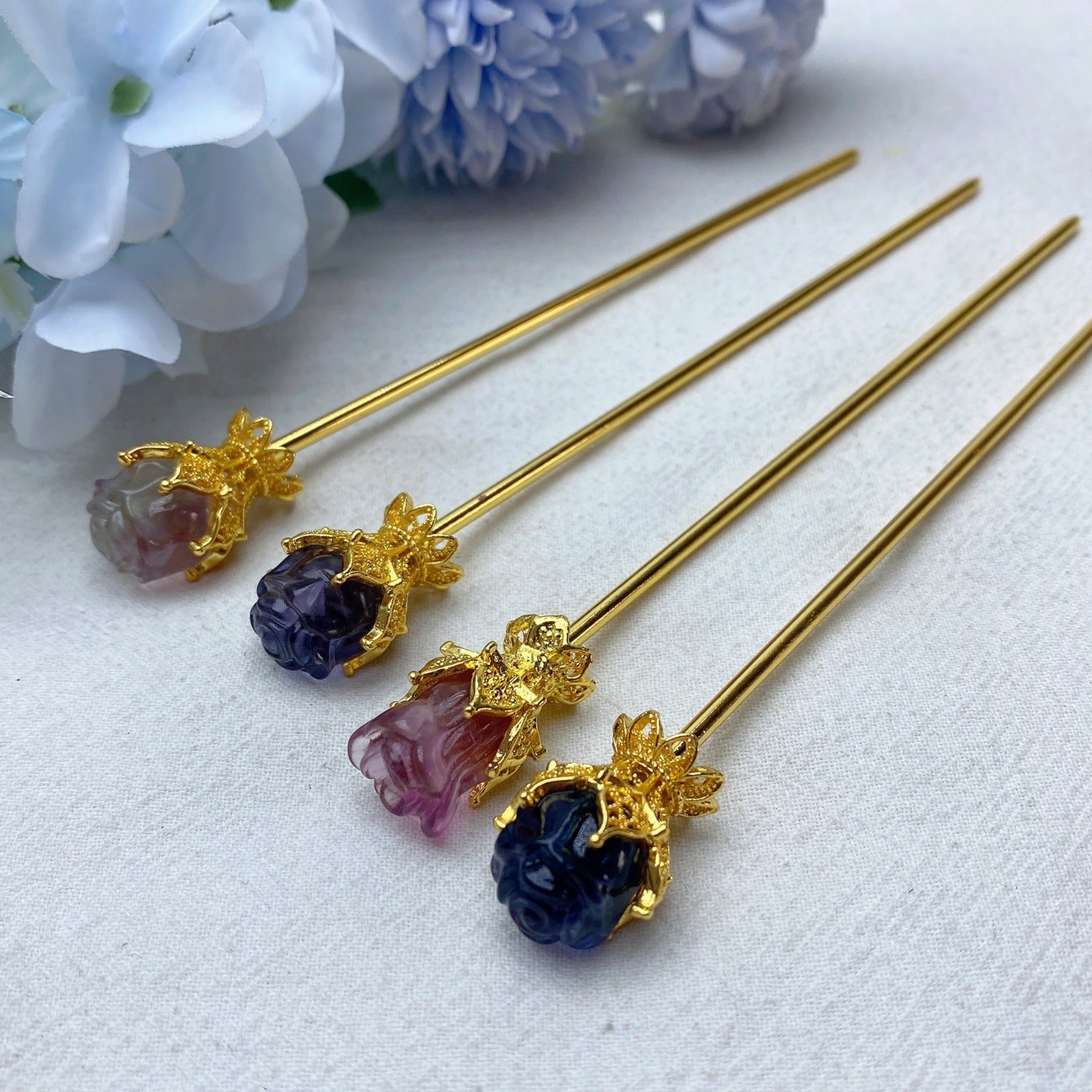 ATELIER-TIBET Pic à Cheveux Rose Fluorite 14cm