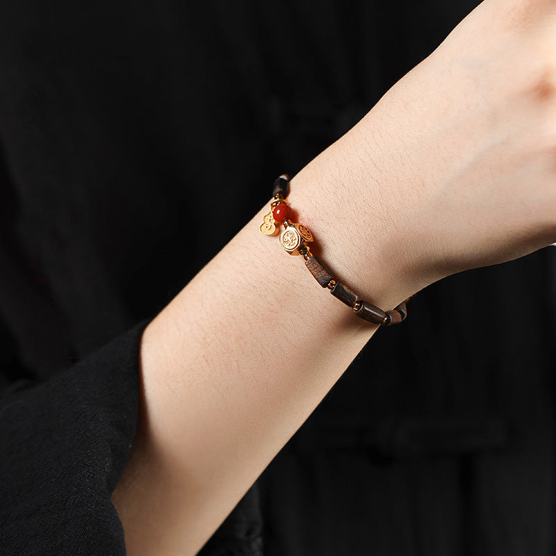 ATELIER-TIBET Bracelet Dalagan Sculpté – Bois d’Agar de Kalimantan, Argent S925 & Pierres Naturelles