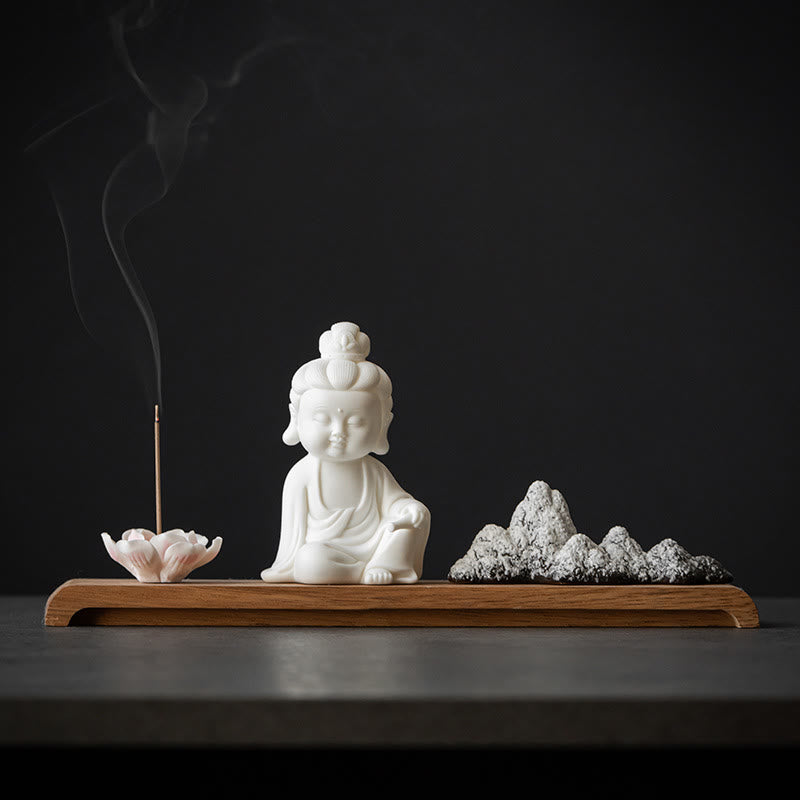 ATELIER-TIBET – Brûleur d’Encens Bouddha Lotus en Céramique – Porte-Encens Méditation Zen