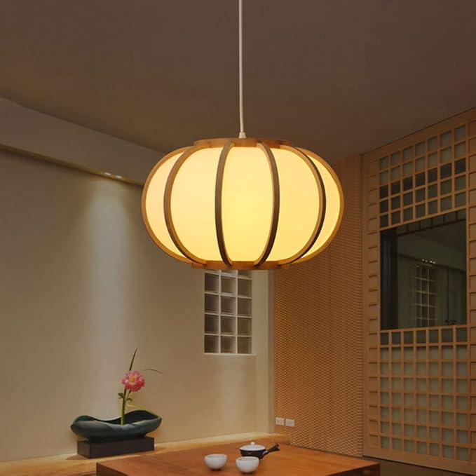 ATELIER-TIBET – Lampe Japonaise Suspension en Bois et Bambou