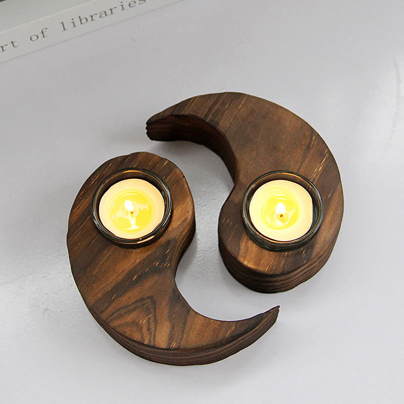ATELIER-TIBET Porte Bougie Yin Yang en Bois pour Autel Spirituel