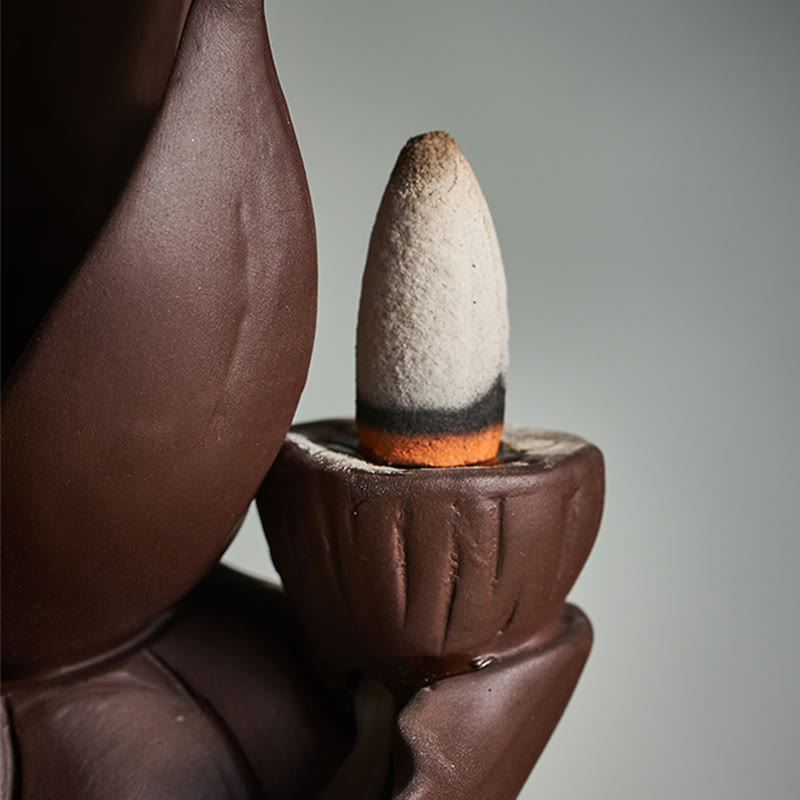 ATELIER-TIBET – Brûleur d’Encens Bouddha Lotus en Argile Violet – Porte-Encens Zen & Méditation