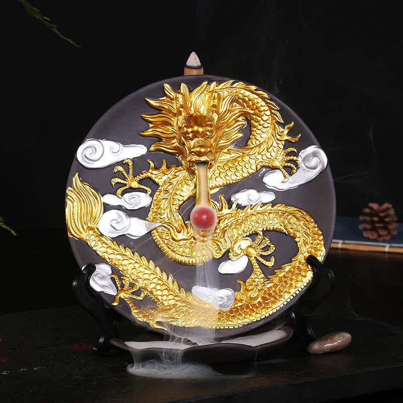 ATELIER-TIBET Brûleur d'encens de méditation à fontaine à fumée à refoulement en céramique Dragon