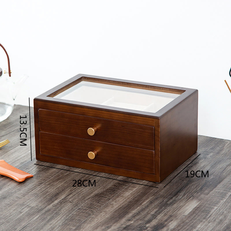 ATELIER-TIBET Boîte à bijoux rétro en bois massif avec tiroir et Buddha Stones