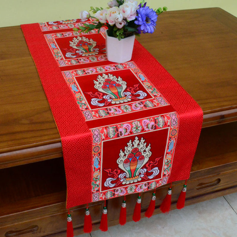 ATELIER-TIBET – Tapis d’Autel de Méditation avec Vajra Tibétain et Symboles Auspicieux | 95 × 33 cm