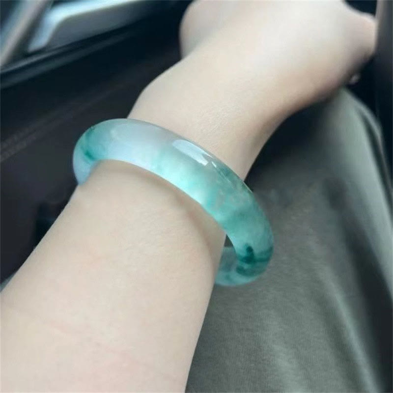 ATELIER-TIBET – Bracelet Jonc en Jade Naturel « Chance, Prospérité & Abondance » (58 mm)