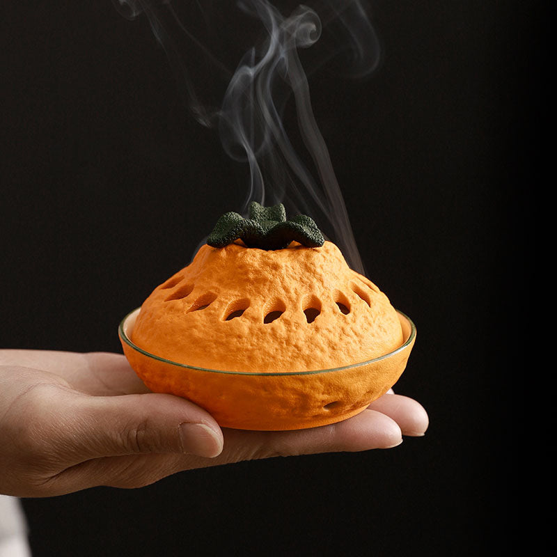 ATELIER-TIBET | Brûleur d’Encens Orange en Céramique – Design Naturel & Décoratif