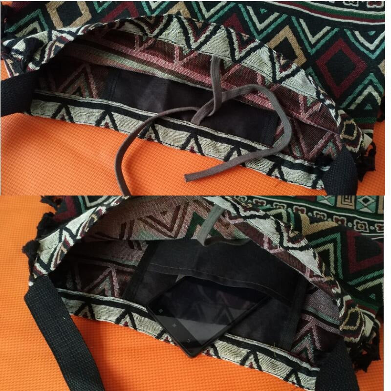 ATELIER-TIBET – Sac à bandoulière femme bohème à franges – Polyester – 43 cm
