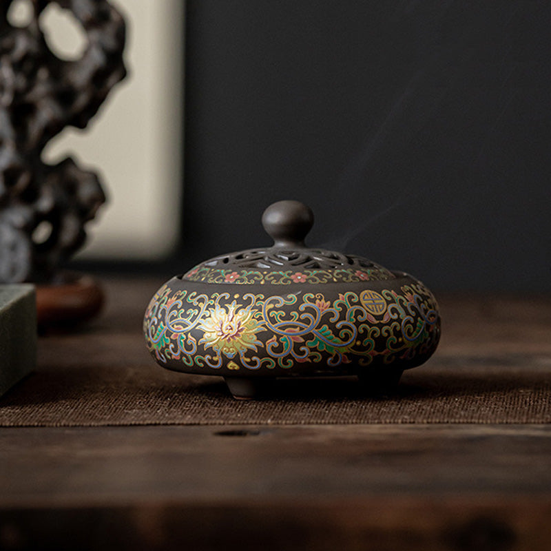 ATELIER-TIBET | Brûleur d’Encens Cloisonné Floral – Émail Artisanal Décoratif