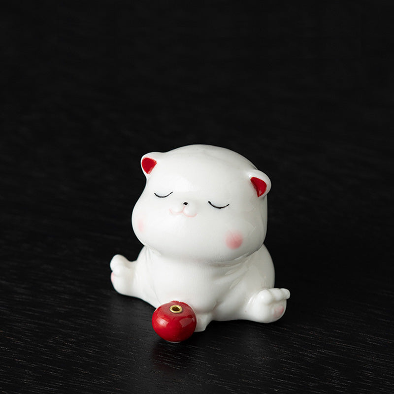 ATELIER-TIBET Porte-Encens Céramique Chat – Design Adorable & Plateau Bois (5,4 cm)