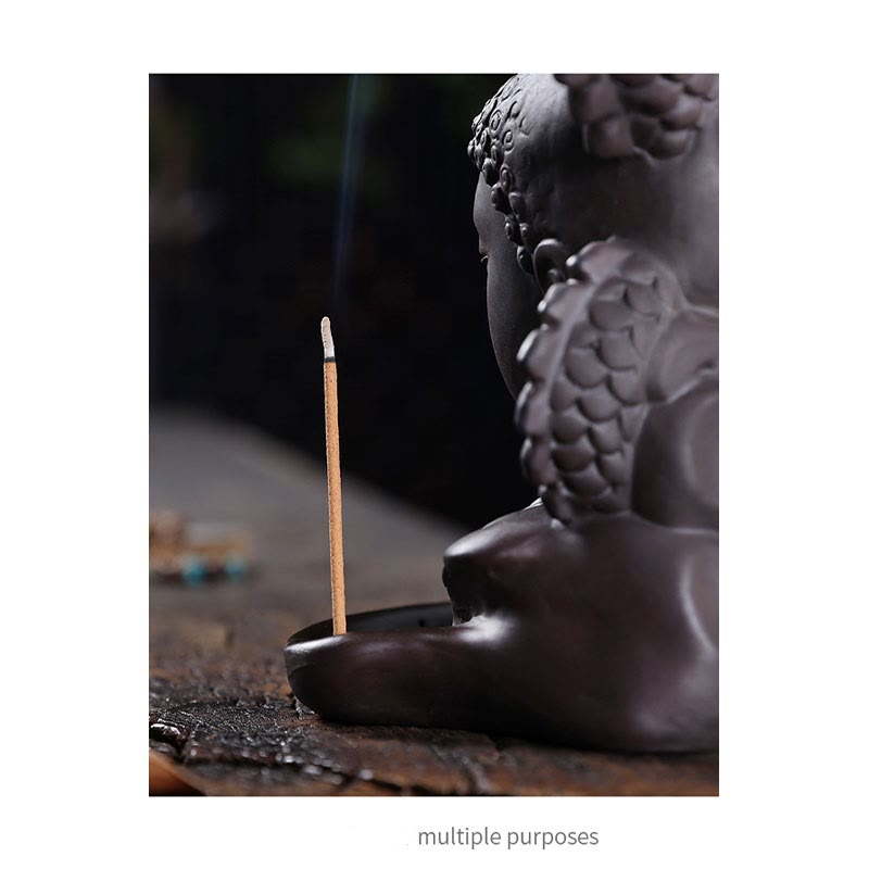 ATELIER-TIBET – Porte-Encens Bouddha Dragon en Argile Pourpre 10,5 cm pour Méditation