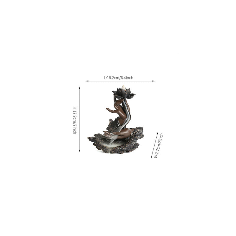 ATELIER-TIBET Brûleur d'encens à reflux en résine avec Buddha Stones et main de Bouddha, motif de nuages propices, méditation