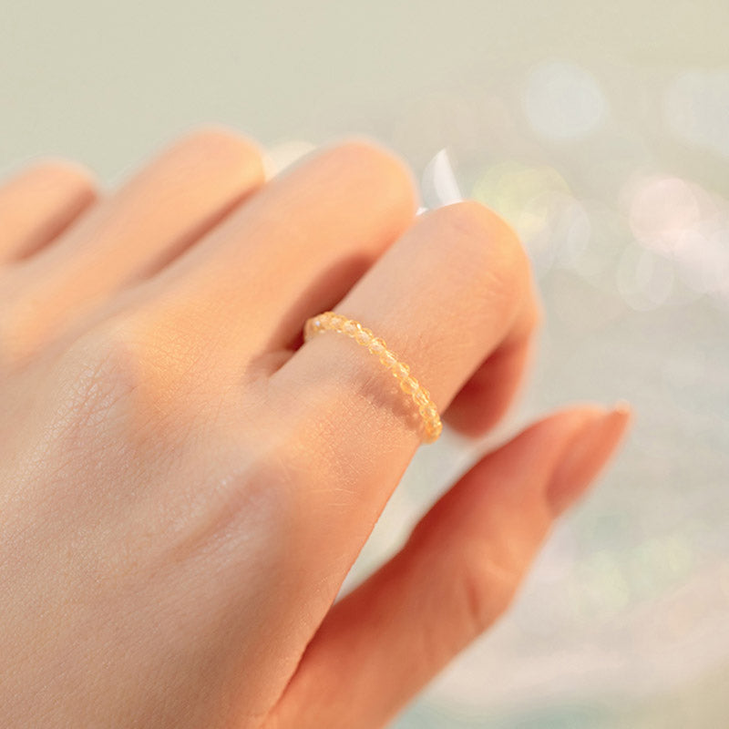 ATELIER-TIBET – Bague Prospérité en Citrine Naturelle – Plaqué Or 14 Carats – Anneau Lumineux Unisexe