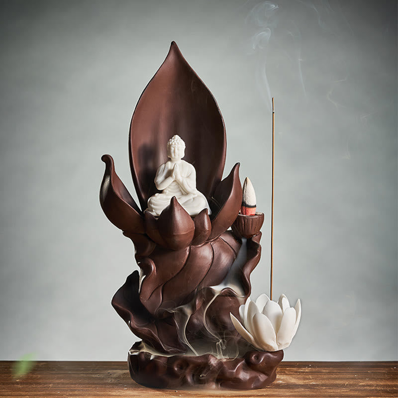 ATELIER-TIBET – Brûleur d’Encens Bouddha Lotus en Argile Violet – Porte-Encens Zen & Méditation