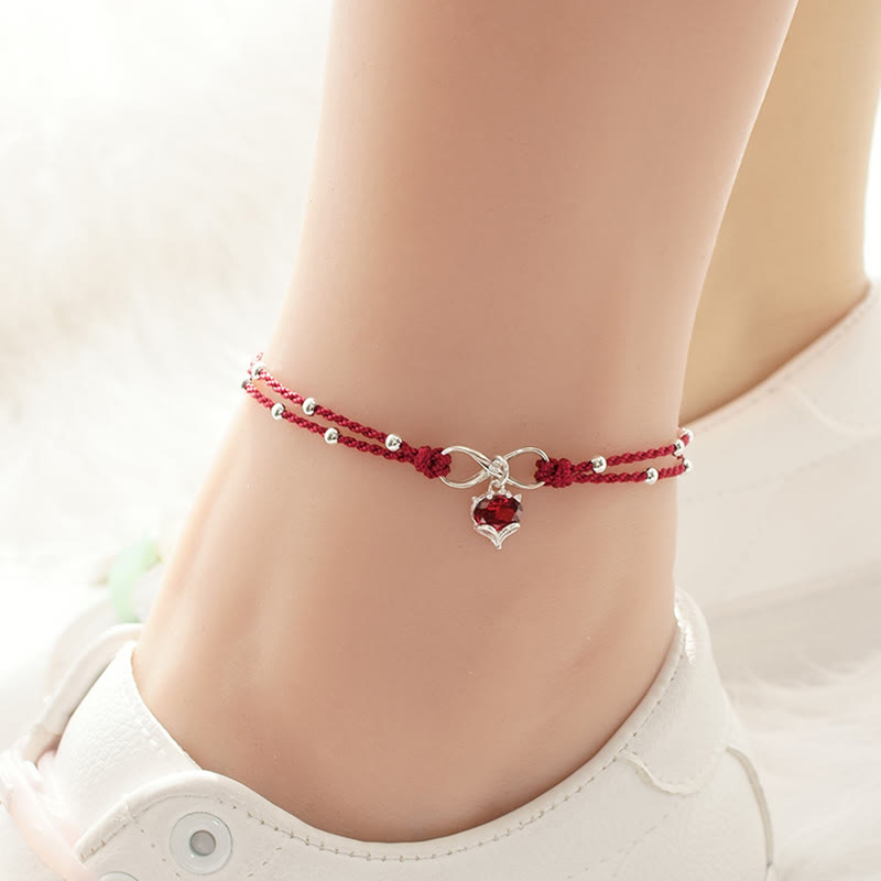ATELIER-TIBET – Bracelet de Cheville Spirituel Fil Rouge Cœur Infini (Ajustable)