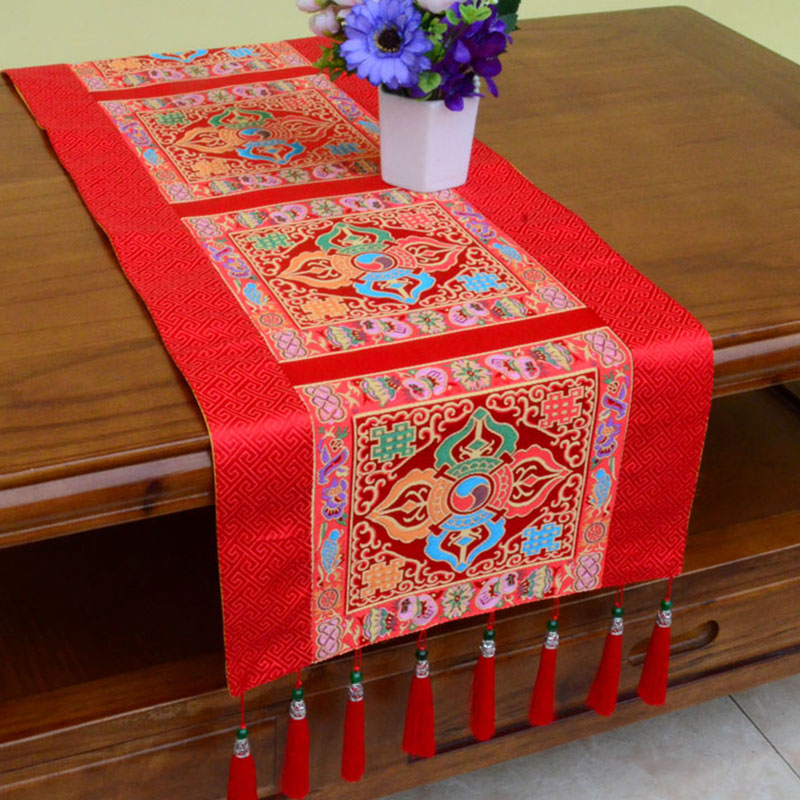 ATELIER-TIBET – Tapis d’Autel de Méditation avec Vajra Tibétain et Symboles Auspicieux | 95 × 33 cm