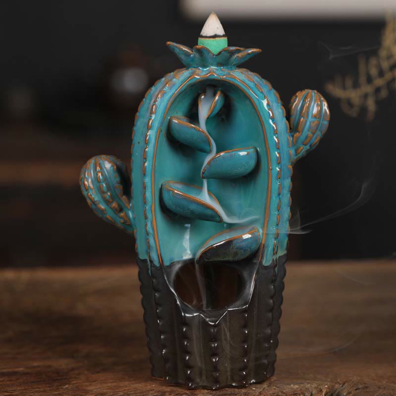 ATELIER-TIBET Brûleur d'encens à reflux en céramique Cactus Healing Smoke Fountain