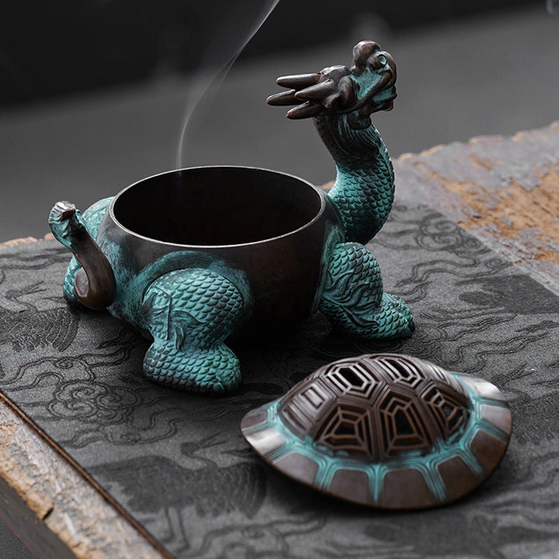 ATELIER-TIBET | Brûleur d’Encens Dragon-Tortue – Sculpture Mythique Artisanale