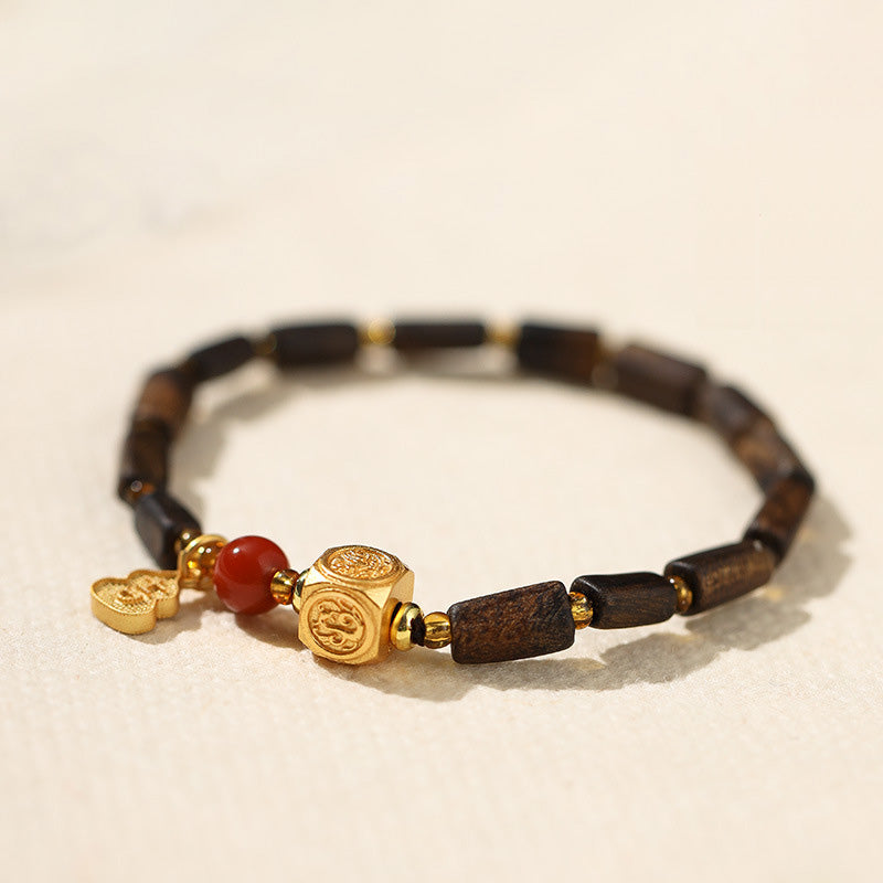 ATELIER-TIBET Bracelet Dalagan Sculpté – Bois d’Agar de Kalimantan, Argent S925 & Pierres Naturelles