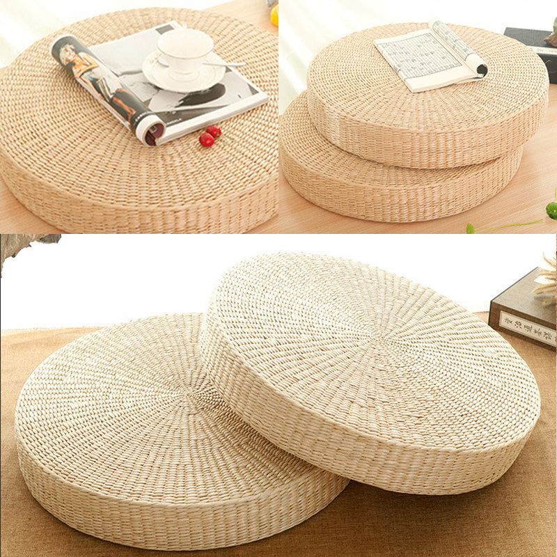ATELIER-TIBET Coussin de Méditation Rond en Paille Tissée – Assise Naturelle & Respirable