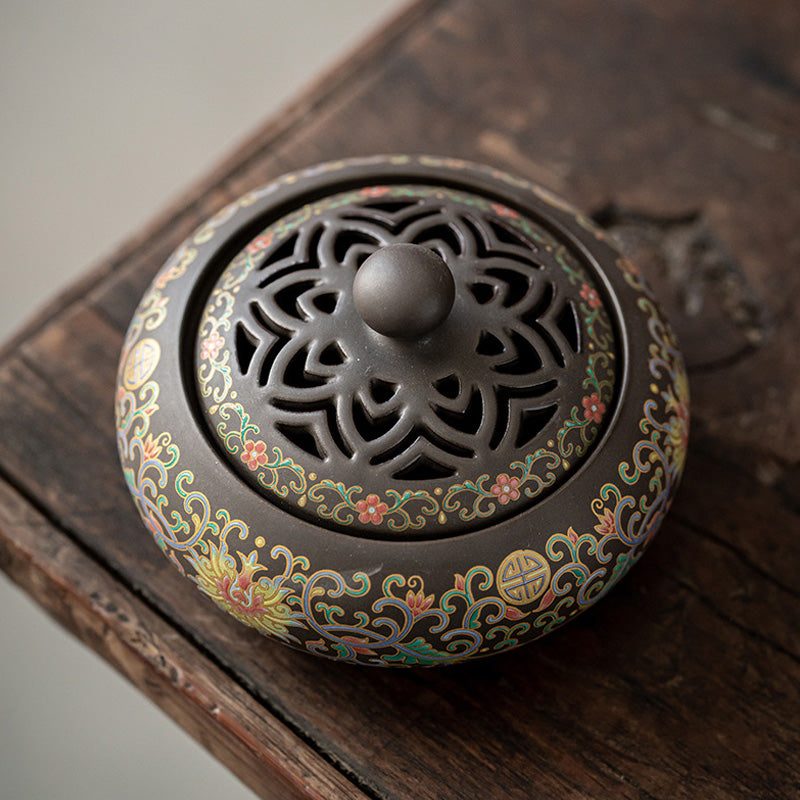 ATELIER-TIBET | Brûleur d’Encens Cloisonné Floral – Émail Artisanal Décoratif