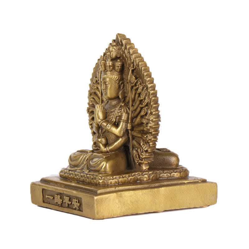 ATELIER-TIBET Figurine d'Avalokitesvara à mille mains de Chenrezig, statue de protection double face Kuan Yin Bodhisattva en cuivre massif, décoration