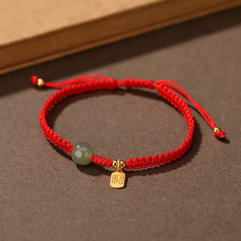 ATELIER-TIBET – Bracelet Ajustable en Jade Hetian Rouge 7 × 8 mm & Fil Tressé