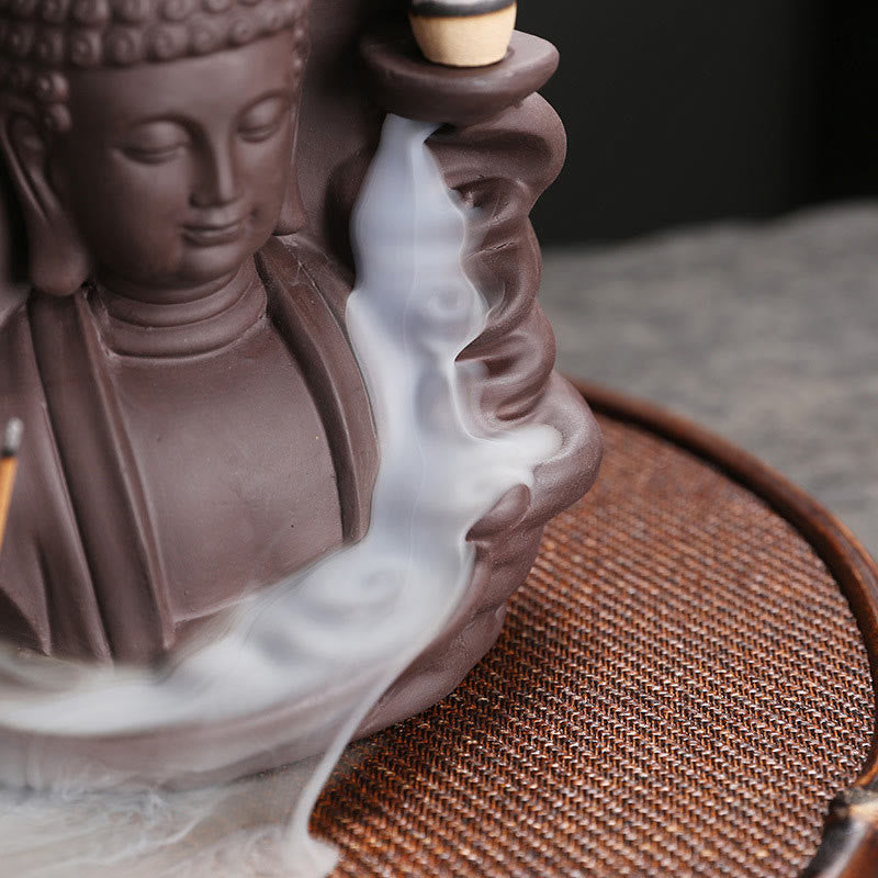 ATELIER-TIBET Brûleur d’Encens à Reflux Bouddha en Argile Pourpre – Design Lotus