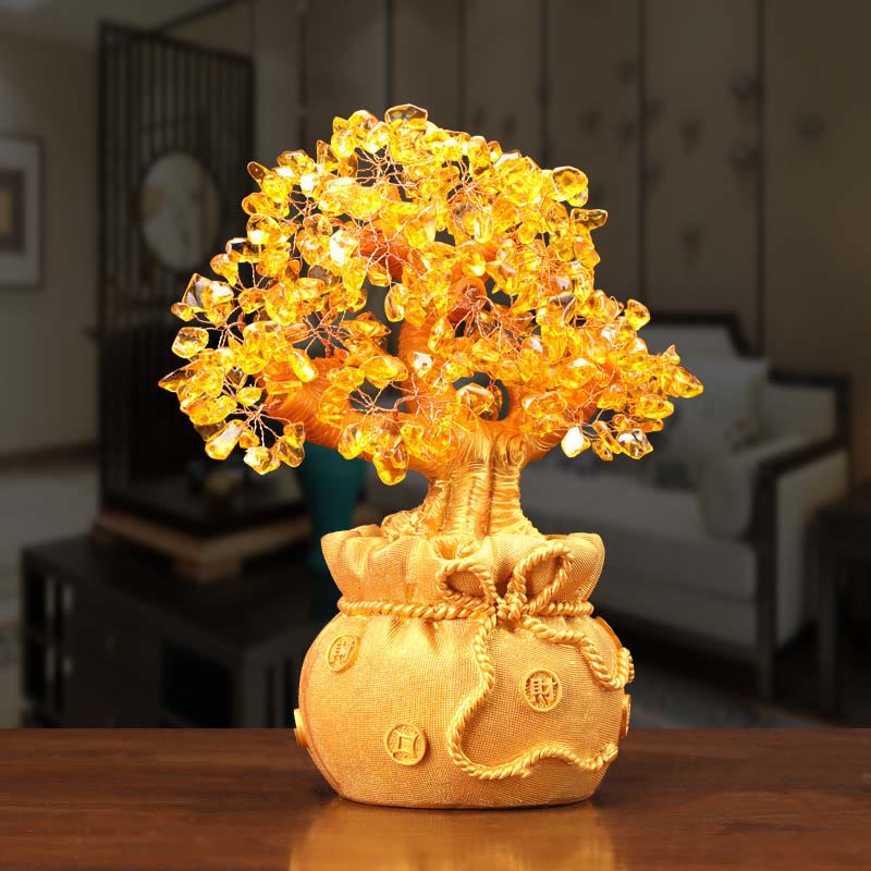 ATELIER-TIBET Citrine naturelle Ornement de pierre précieuse pour arbre à argent - Feng Shui pour la prospérité