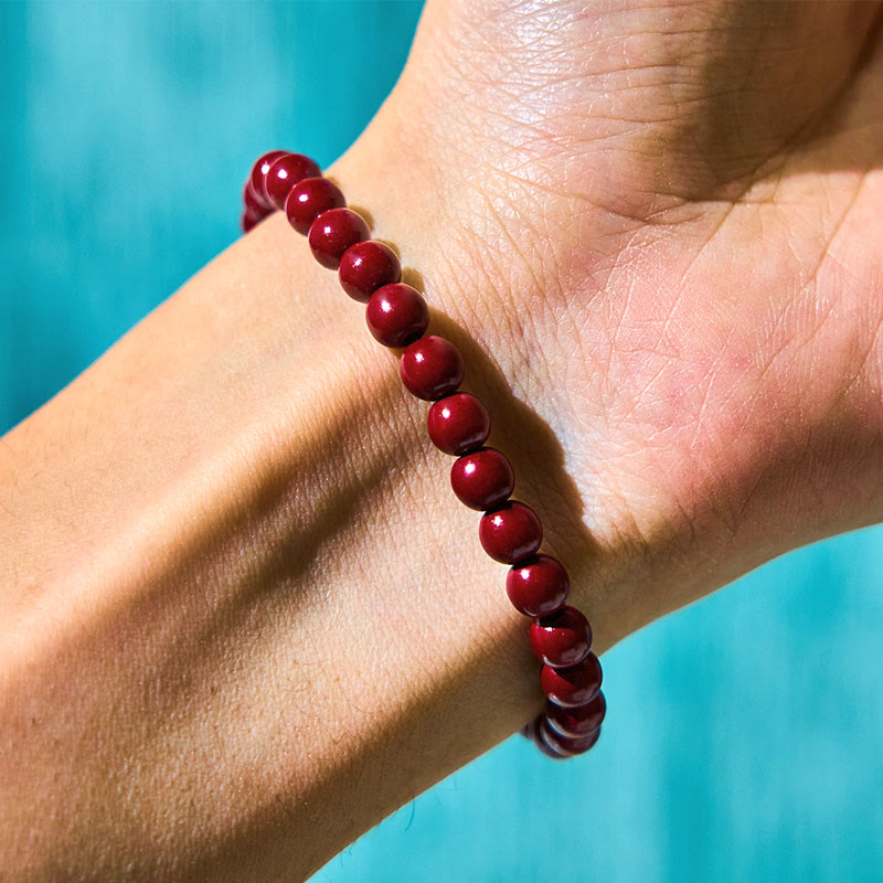 ATELIER-TIBET – Bracelet Porte-Bonheur Fu en Cinabre & Jade Naturel – Perles 6 mm